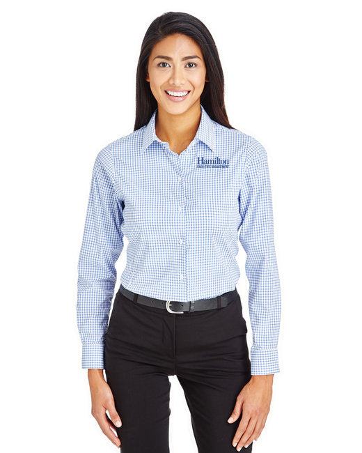 Womens - Micro Windowpane Button Down Woven Shirt - French Blue