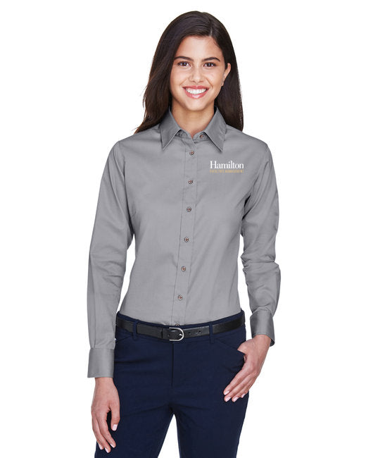 Womens - Long Sleeve Button Down Twill Shirt - Dark Gray