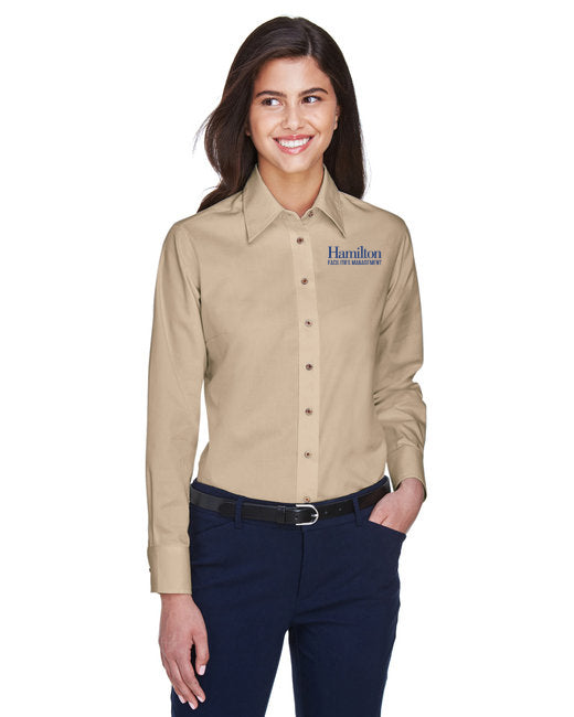 Womens - Long Sleeve Button Down Twill Shirt - Stone
