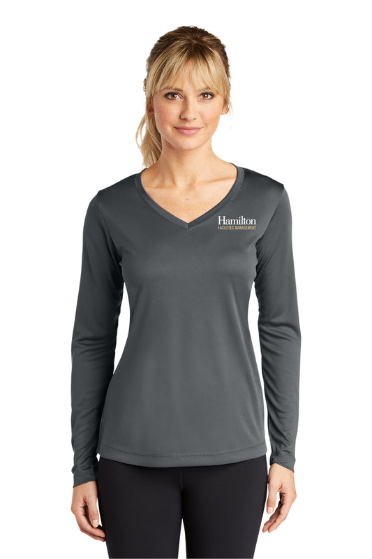Womens - Long Sleeve Dry-Fit V-neck T-shirt - Gray