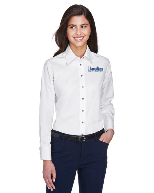 Womens - Long Sleeve Button Down Twill Shirt - White